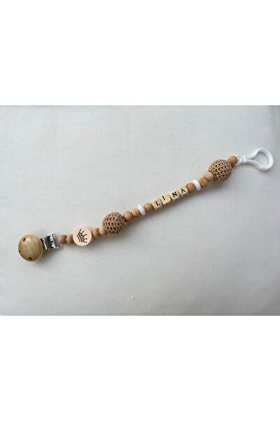 Waowdrobe Doğal Ahşap Emzik Zinciri - Isimli Emzik Askısı  Ahşap Emzik Zincir...