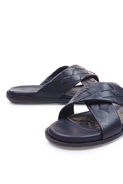 Vantaggio Ανδρικές δερμάτινες παντόφλες Pulse Navy Blue