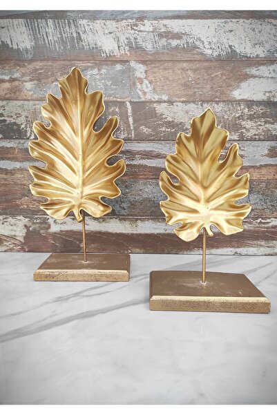 Divali Home Sarı 2li Dekoratif Altın Çınar Yaprak Biblo