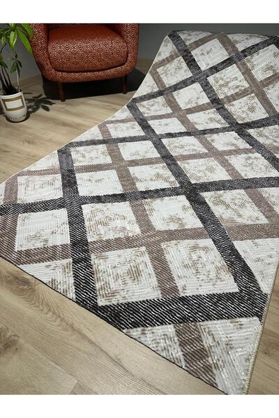 SARAR HALI Sarar Halı Imza01 Kahve Kaymaz Taban Makinede Yıkanabilen Kesme Yolluk