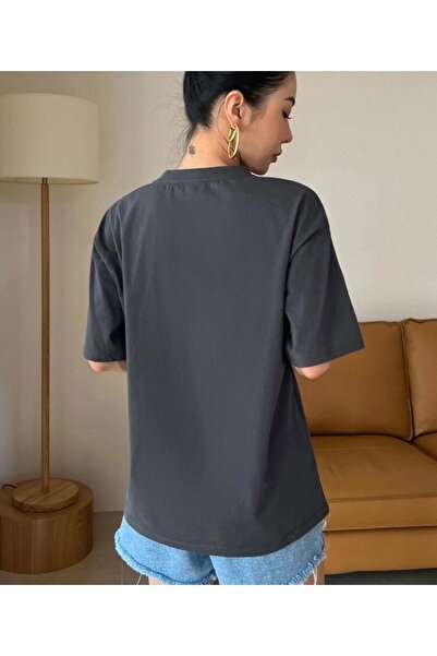 BETİLİNA Füme Classical Baskılı Oversize Tshirt