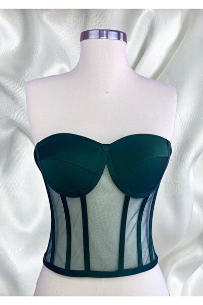 FİYPER Зумрует Зелений Прозорий Корсет Бюстгальтер - Готовий Розмір