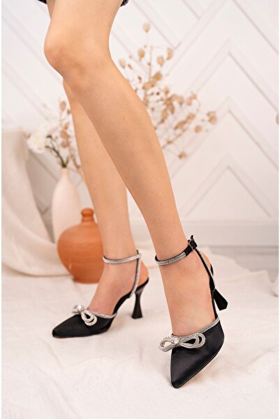 Moda Değirmeni Kadın Saten Taşlı Fiyonklu Abiye Ayakkabı Md1112-121-0001