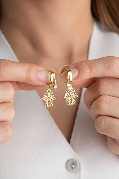 Silvano Jewelry 925 Ayar Gümüş Çift Taşlı Fatma Ana Eli Küpe