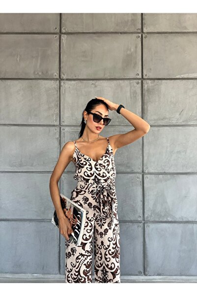 Fiori V-Neck Patterned Strappy Jumpsuit
