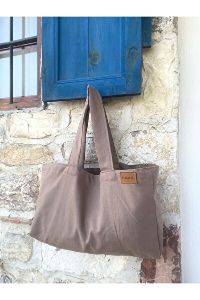 LUNAFEL Τσάντα χειρός και τσάντα ώμου σε καφέ σοκολάτα - μεγάλο μέγεθος