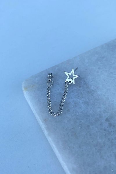 Jaida Moda Unisex Gray Star Figure Dangle Chain Steel Earrings