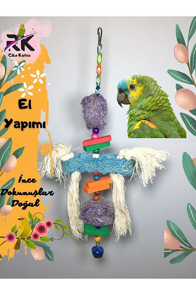 Ciko Kafes Colorful Parrot Toy with Loofah Pumpkin
