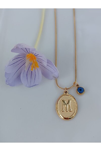 Blotch paslanmaz çelik şık ve tarz altın görünümlü nazar boncuklu M harfli kolye