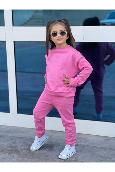 KTT TEKSTİL Girls' Top and Bottom Set Long Sleeved Blouse and Pants 2-Piece Set Nursery Kindergarten Primary School