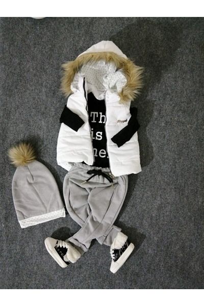 Hippıl Baby Hippil Hooded 4-Piece Set with Gray Inflatable Vest and Fur
