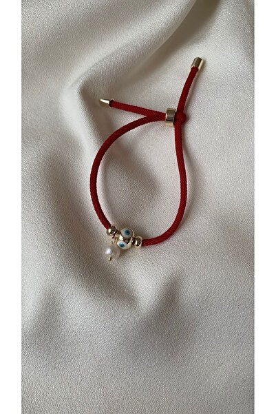 KAD COLLECTION سوار حبل مطرز باللؤلؤ الأحمر