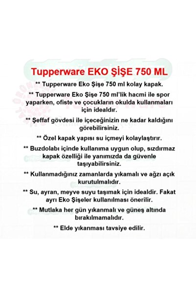 Tupperware Eko Şişe 750 Ml Matara Suluk Water Bottle Mavi Hsgl