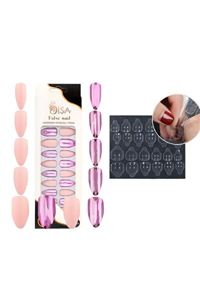 SİSA Cosmetics Badem Batik Desenli Tak Ve Çık 24'lü Takma Tırnak Ve 24 Adet T...