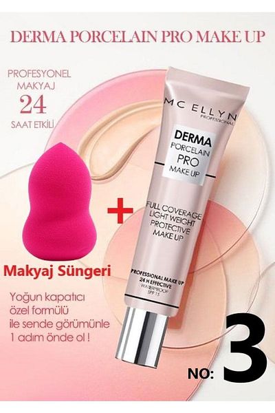 Mcellyn Pro Makeup Waterproof Spf15 Derma Porcelain Concealer Foundation + Makeup Sponge
