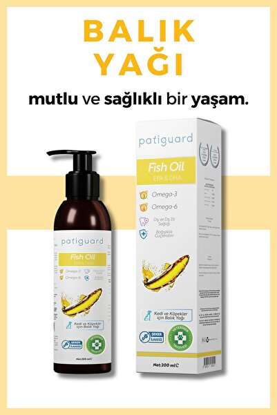 Patiguard Fish Oil 200 ml Kedi Ve Köpek Balık Yağı Evcil Hayvan Omega 3 Ve 6 Içerikli Norveç Somon Bağışıklık