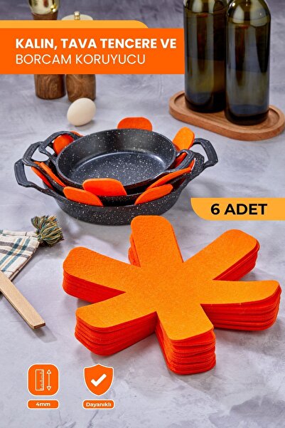 Self Power KALIN TAVA,TENCERE VE BORCAM KORUYUCU 6'LI SET ELYAF KEÇE TURUNCU