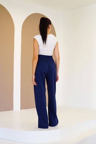 devesta Navy Blue Parachute Trousers - Elastic Waist and Text Detail