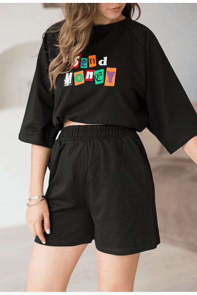 devesta Set pantaloni scurți negri imprimați