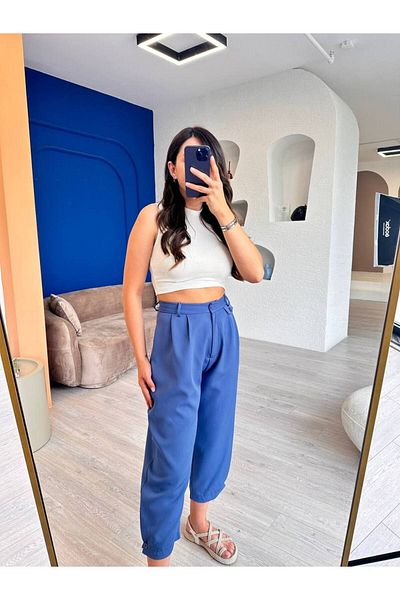 devesta Blue Trousers - Leg Detailed