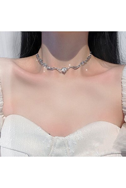 VEGAROKS Gümüş Kaplama Zirkon Taşlı Kanatlı Choker Kolye