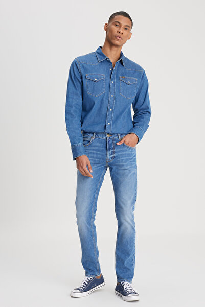 Lee Slim Fit Dar Kesim Normal Bel Dar Paça Luke Erkek Vintage Mavi Pamuklu Es...