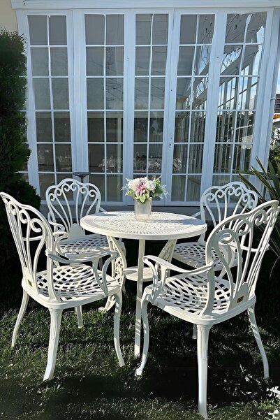 Ceritti Ferforje Görünümlü Masa Ve Sandalye, Dış Mekanda Kullanılabilir 4 Kiş...