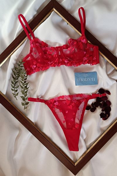 MAİZEN Women's Red Heart Underwire Recovery Sexy Bra Set