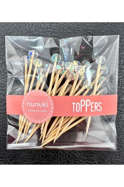 NUNUKİ مسواك كوكتيل شفاف مطرز بالكريستال مقاس 7 سم - 25 قطعة NSC0012