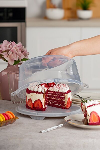 Porsima 1093 Round Cake Pastry Pastry Storage Container - Carrying Jar with Lockable Lid 25 cm
