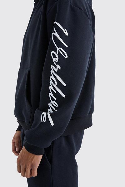 Mythologie Black PrintEd - WorldwidE SlEEvE DEtailEd Tracksuit SEt Jogger Sweatshirt HoodEd WidE LEg