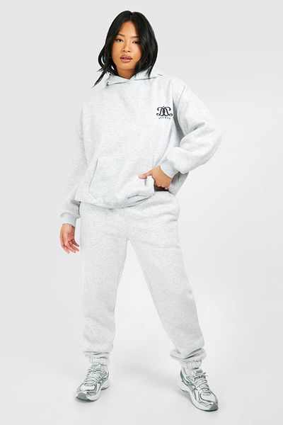 Mythologie Logo Studio PattErnEd Gray JoggEr Tracksuit SEt - Elastic LEg, HoodEd