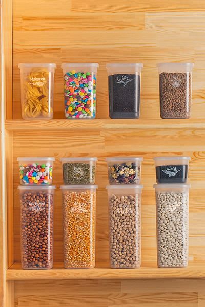 Porsima 433-3 Set of 9 Square Label Food Food Food Spice Storage Container 3x(0.60+1.30+1.90) Lt Transparent