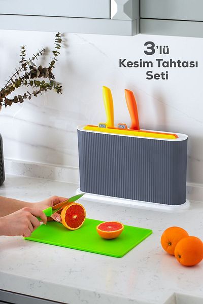 Porsima 1076 Model Multi-Cut Board Set with Stand and Knife - Anthracite-White