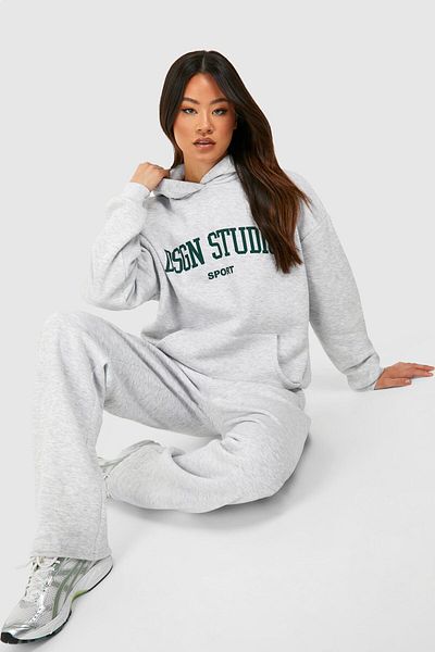 Mythologie Dsgn Studio Sport Tracksuit SEt - Gray Jogger Sweatshirt and HoodEd WidE LEg