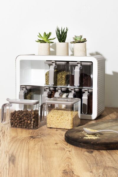 Porsima 0439 مجموعة توابل ذاتية اللصق مكونة من 9 قطع مع غطاء وملعقة مع حامل -...