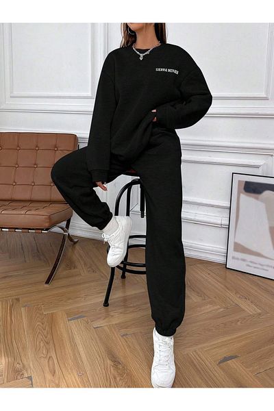 Mythologie Sierra Nevada Tracksuit Set Black Printed Suit Jogger Sweatshirt Rubber Leg Crew Neck
