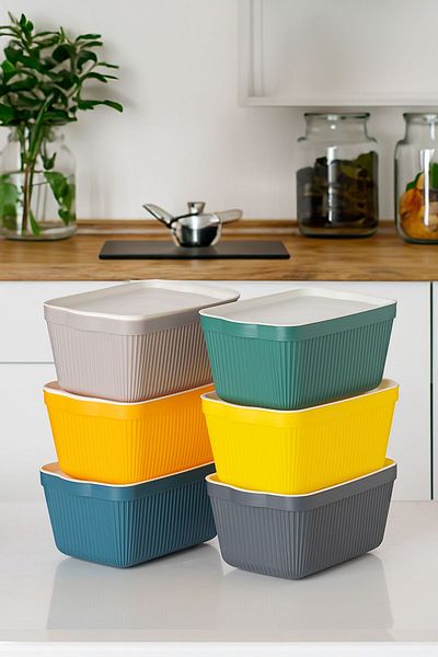 Porsima 1037 Still Box 6-Piece Multi-Purpose Food Storage Box Container Set Closet Organizer Organizer 1.5 L
