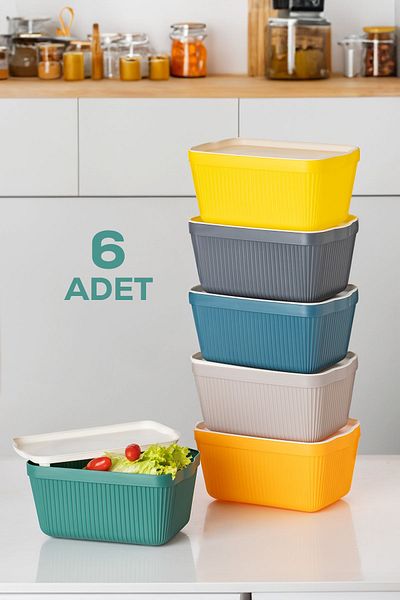 Porsima 1037 Still Box 6-Piece Multi-Purpose Food Storage Box Container Set Closet Organizer Organizer 1.5 L