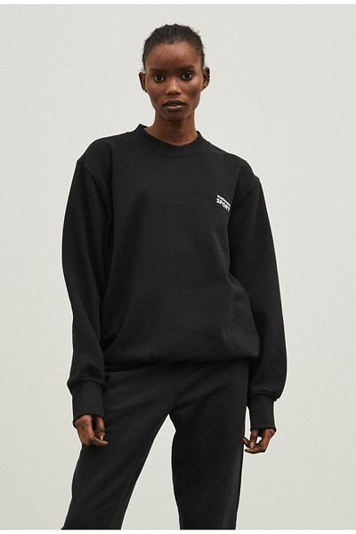 Mythologie Sport Tracksuit Set - Black Printed Suit Jogger Sweatshirt Elastic Leg Crew Neck
