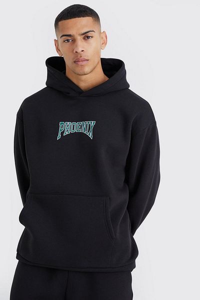 Mythologie PhoEnix Black PrintEd JoggEr SwEatshirt and HoodEd Tracksuit SEt - RubbEr LEg