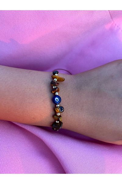 Gigi Stoned Tiger Evil Eye Beaded String Bracelet