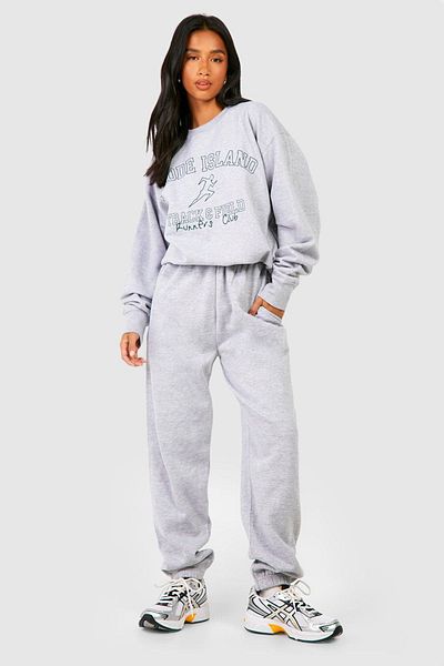 Mythologie Track Field Runners Tracksuit Set - Gray Printed Suit Jogger Sweatshirt Rubber Leg Crew Neck