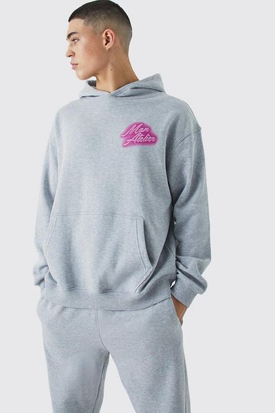 Mythologie man AtEliEr Gray JoggEr SwEatshirt and SwEatPants SEt - HoodEd, WidE LEg