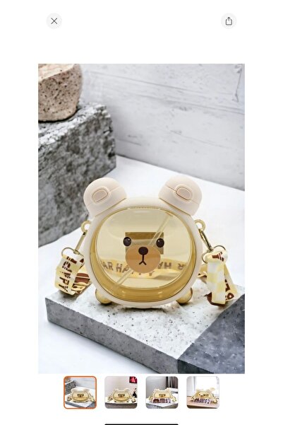 Melis Tansu زجاجة مياه لطيفة على شكل دب بغطاء مزدوج مع شفاطة للأطفال مع قلادة للرقبة للمدرسة