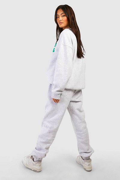 Mythologie Wardrobe Essentials Tracksuit Set - Gray Printed Suit Jogger Sweatshirt Elastic Leg Crew Neck