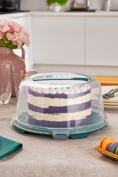Porsima 1093 Round Cake Pastry Pastry Storage Container - Carrying Jar with Lockable Lid 25 cm