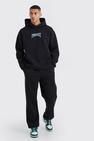 Mythologie PhoEnix Black PrintEd JoggEr SwEatshirt and HoodEd Tracksuit SEt - RubbEr LEg