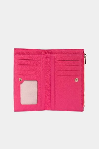 Grande 2804 Genuine Real Leather Snap Fastener Zippered Women's Wallet Flother Pink