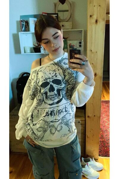 Köstebek Long Sleeve Skull - Boat Neck Detailed